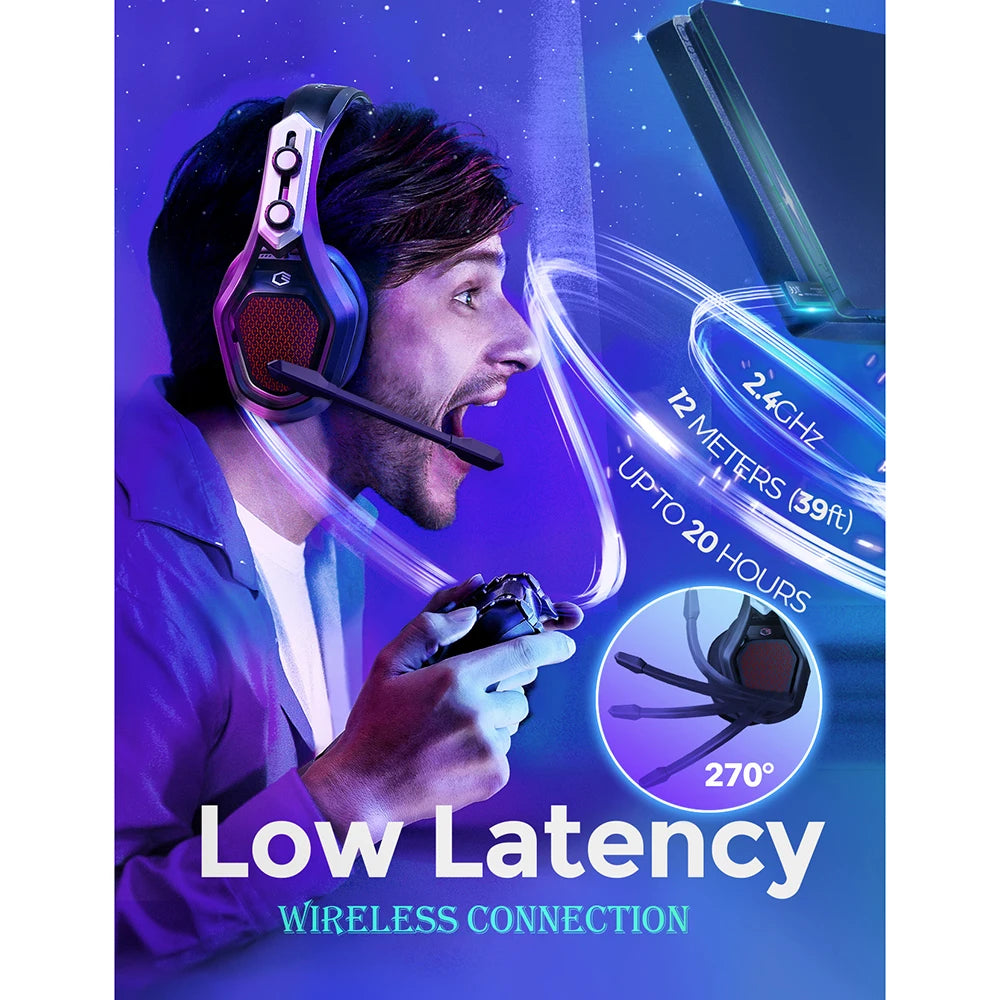 Iron Pro Wireless Gaming Headset – USB/3.5mm with Noise-Canceling Mic & 3D Surround Sound