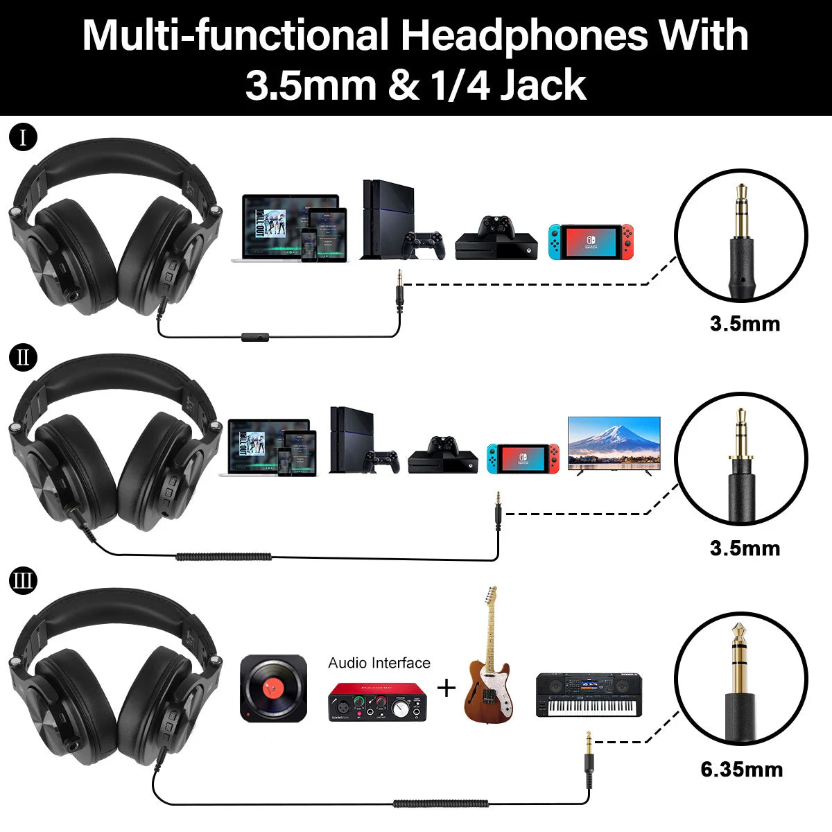 OneOdio A70 Fusion Wired & Wireless Bluetooth 5.2 Headphones - Over-Ear Studio DJ Headset with Mic for Phone & Recording