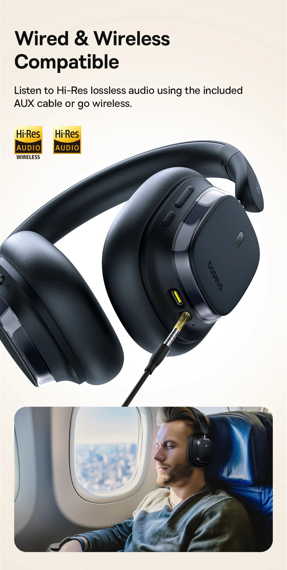 Baseus Bowie 10 Max Wireless Headphones - Hybrid Noise Cancelling, 120H Playtime