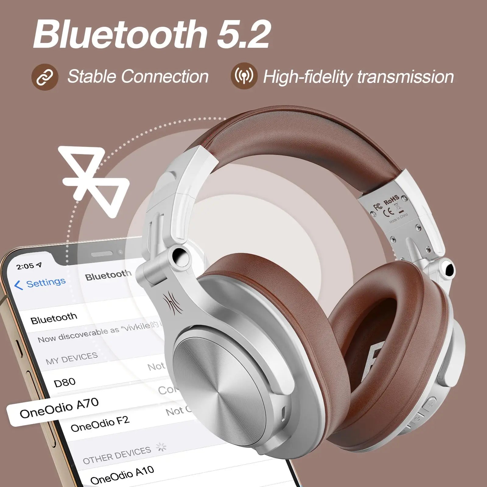 OneOdio A70 Fusion Wired & Wireless Bluetooth 5.2 Headphones - Over-Ear Studio DJ Headset with Mic for Phone & Recording