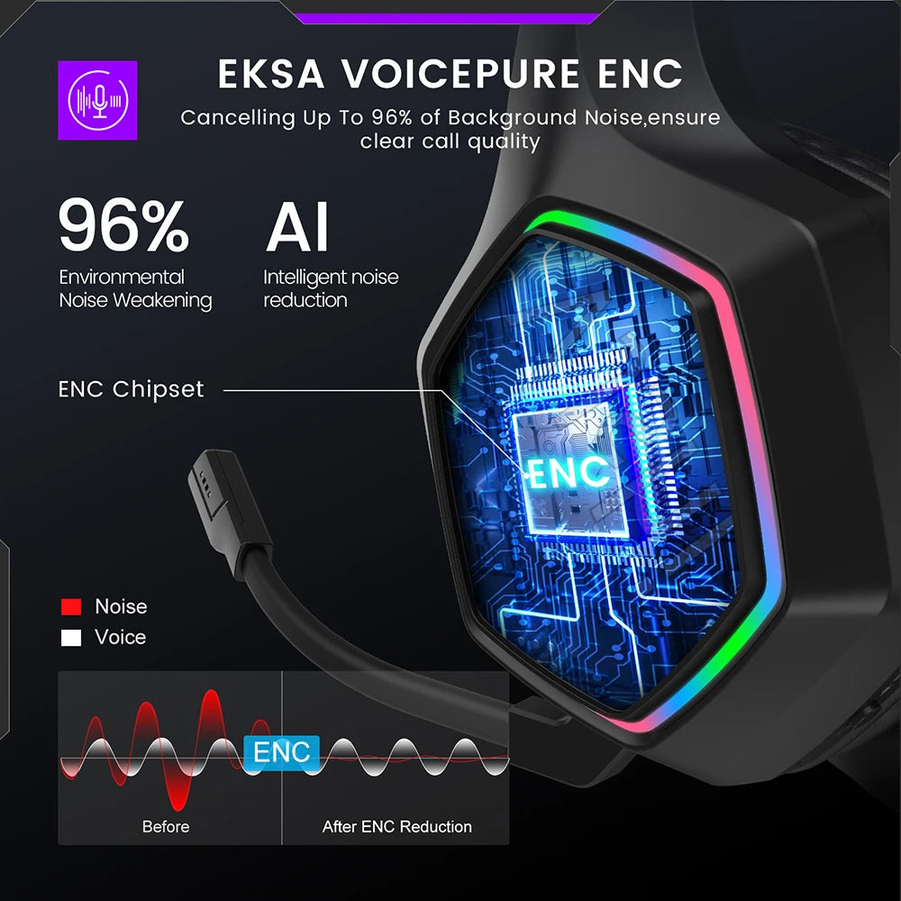 EKSA E1000 WT – Ultra-Low Latency Wireless Gaming Headset with 7.1 Surround Sound